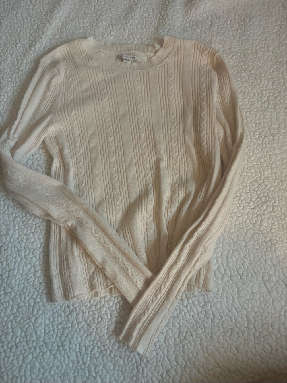 American Eagle Outfitters Ivory Cable Crewneck Sweater